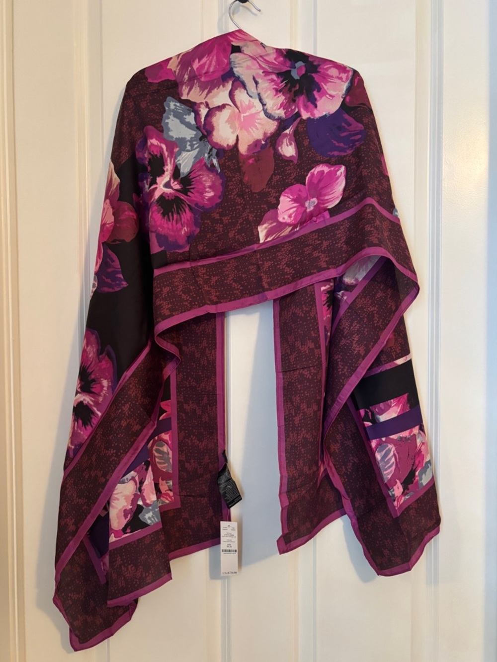 White House Black Market - Floral Pink & Purple Lightweight Shawl/Scarf 21.5x72
